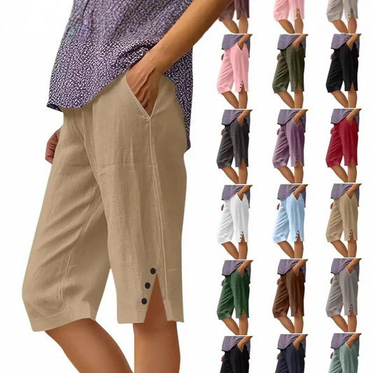 ⏳TIME-LIMITED SPECIAL ONLY $22.98!⏰ Women's Casual Solid Color Pocket Capri Pants, Soft Stretch Cropped Trousers Daily Walking Capris