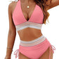 ⏰Last Day Special Price 🔥50%OFF ⛱️2026 High Waisted Tummy Control Color Block Bikini Sets, Flattering High Cut Two Piece Swimsuit for All Body Shapes