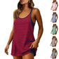 🚨Limited Time 50% Off Striped Tankini Dress with Pockets, High Waist Conservative Swimwear (🎁Free Gift:Random Color Cross Pendant Necklace (Comes with Gift Box))