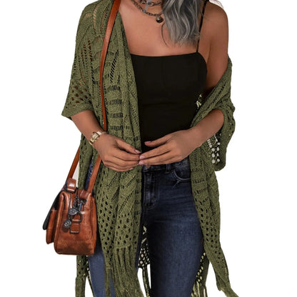 🔥This Week's Special Price:$29.99!!😍Women’s Oversized Knit Cardigan – Lightweight Crochet Tassel Kimono for Spring & Summer 🌸 Free Gift 1 Pair of Sunglasses