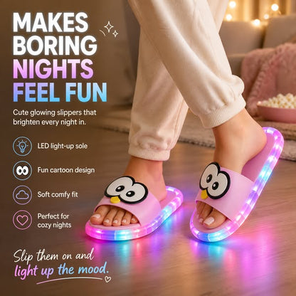⏰Last Day Sale 65% OFF 👀LED Cartoon Penguin Slippers, Vibrant Flashing Light Sole Flexible PVC Easy Slip-On Home Slides