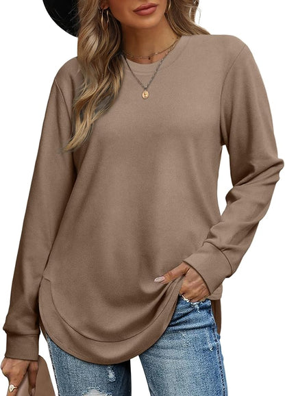 ⏳LIMITED TIME 50% OFF 🍂 Women's Crewneck Sweatshirt, Long Sleeve High Low Curved Hem Top 💖