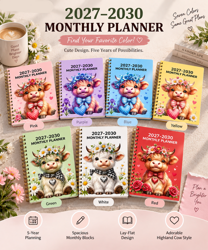 🐮 LIMITED-TIME 50% OFF! ✨ 2026–2030 Monthly Planner — Cute Highland Cow 5-Year Calendar, Large Monthly Blocks 📔