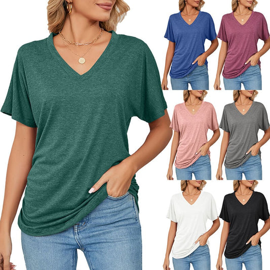 ⏰Last Day Sale 65% OFF🥰 💕V-Neck Solid Color Loose Ladies Tops🎁 Free Gift: One Multi-layer Stackable Necklace