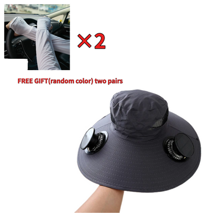 💥💥Free Shipping! 🎁Hot Sale 50%OFF💖Ultralight Solar Fan Sun Hat+💥Get Free 2 Pairs of Ice Silk UV Protection Arm Sleeves