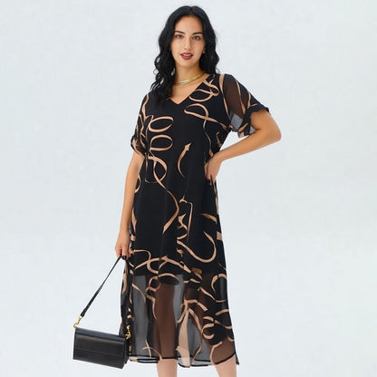 🔥60% OFF Half Price 💝✨Flowy V-Neck Printed Long Dress Loose Casual Maxi Dress Summer Beach Vacation Outfit