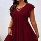 ✨LIMITED-TIME 50% OFF! 👗 Plus Size Women's V-Neck Ruffle Trim Dress, Soft Fabric Flattering Casual Party Dress for All Occasions