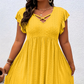 ✨LIMITED-TIME 50% OFF! 👗 Plus Size Women's V-Neck Ruffle Trim Dress, Soft Fabric Flattering Casual Party Dress for All Occasions