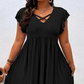 ✨LIMITED-TIME 50% OFF! 👗 Plus Size Women's V-Neck Ruffle Trim Dress, Soft Fabric Flattering Casual Party Dress for All Occasions