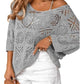 🔥50% OFF Boho Summer Chic Women's Crochet Openwork 3/4 Sleeve Knit Top, Breathable Lightweight Hollow Out Cover Up, Versatile Beach Vacation Layering Top