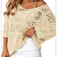 🔥50% OFF Boho Summer Chic Women's Crochet Openwork 3/4 Sleeve Knit Top, Breathable Lightweight Hollow Out Cover Up, Versatile Beach Vacation Layering Top