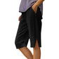 ⏳TIME-LIMITED SPECIAL ONLY $22.98!⏰ Women's Casual Solid Color Pocket Capri Pants, Soft Stretch Cropped Trousers Daily Walking Capris
