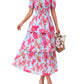 💥FREE SHIPPING💃Women's Floral Square Neck Puff Short Sleeve Smocked Tiered Dress