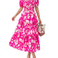 💥FREE SHIPPING💃Women's Floral Square Neck Puff Short Sleeve Smocked Tiered Dress