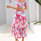 💥FREE SHIPPING💃Women's Floral Square Neck Puff Short Sleeve Smocked Tiered Dress