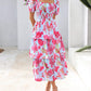 💥FREE SHIPPING💃Women's Floral Square Neck Puff Short Sleeve Smocked Tiered Dress
