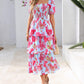 💥FREE SHIPPING💃Women's Floral Square Neck Puff Short Sleeve Smocked Tiered Dress