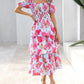 💥FREE SHIPPING💃Women's Floral Square Neck Puff Short Sleeve Smocked Tiered Dress