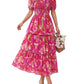 💥FREE SHIPPING💃Women's Floral Square Neck Puff Short Sleeve Smocked Tiered Dress