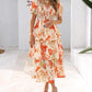 💥FREE SHIPPING💃Women's Floral Square Neck Puff Short Sleeve Smocked Tiered Dress
