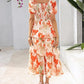 💥FREE SHIPPING💃Women's Floral Square Neck Puff Short Sleeve Smocked Tiered Dress