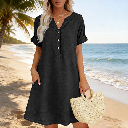 🏖️ Summer Hot Sale — 50% OFF! 👗 V-Neck Tunic Dress – Breezy Pocketed Ease + Free Boho Gift 🏝️