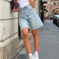 🔥Last Day Sale 60% OFF🥰 High Waist Knee Length Denim Shorts Trendy Ladies Casual Wear