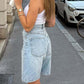 🔥Last Day Sale 60% OFF🥰 High Waist Knee Length Denim Shorts Trendy Ladies Casual Wear