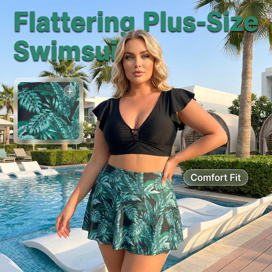 ⏰Last Day Sale 65% OFF Tropical Print Skirted Two Piece Swimsuit Quick Dry Beach Bathing Suit