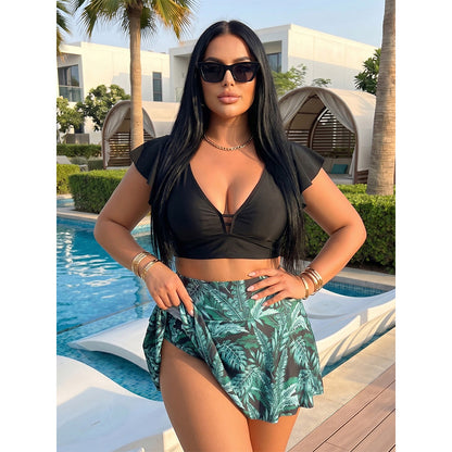 ⏰Last Day Sale 65% OFF Tropical Print Skirted Two Piece Swimsuit Quick Dry Beach Bathing Suit