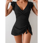 🔥50% OFF Half Price 👗Women's Elegant V-Neck Tummy Control Swim Dress, Flowy One-Piece Bathing Suit for Beach Pool Vacation