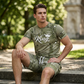 🔥This Week's Special Price:$39.99 FOR THE WHOLE 2 PIECES Outfit!!😍Mens Casual Faux Denim Print T Shirt Shorts Set