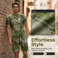 🔥This Week's Special Price:$39.99 FOR THE WHOLE 2 PIECES Outfit!!😍Mens Casual Faux Denim Print T Shirt Shorts Set