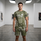 🔥This Week's Special Price:$39.99 FOR THE WHOLE 2 PIECES Outfit!!😍Mens Casual Faux Denim Print T Shirt Shorts Set