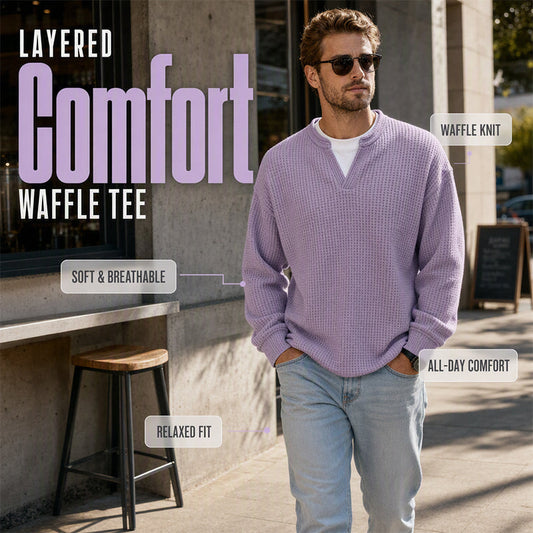 🔥 50% OFF NOW! Men's Textured Waffle Layered-Look Long-Sleeve Tee — Classic layered look, breathable fabric, stylish yet comfortable for daily outfits ✨👕