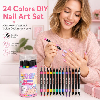 🎁 BUY 2 GET 1 FREE! 💅 Dual-Ended Nail Art Pens Set – No Skill Needed for Perfect DIY Nails 🌈