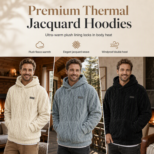 ❄️ LIMITED-TIME 50% OFF! 💨 Men's Fleece-Lined Jacquard Hooded Pullover — Warm Winter Casual Hoodie 🧥