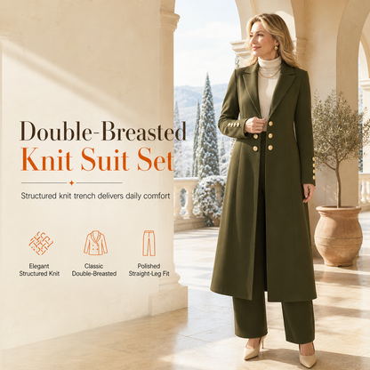 50% OFF HOT DEAL ✨ Women's Double-Breasted Knit Set – Elegant Long Coat + Straight Pants, Gold Buttons Chic Winter Look 💕
